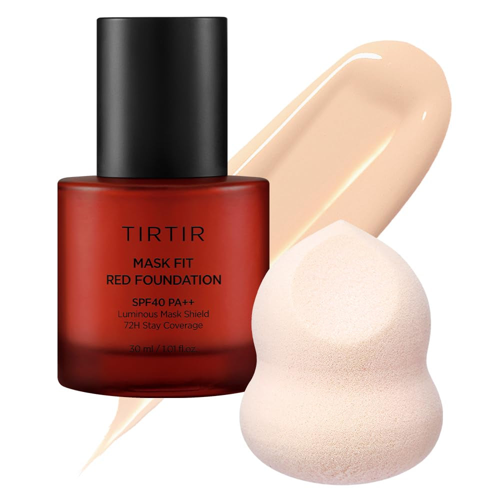 TIRTIR Mask Fit Red Foundation | High Coverage, Long-Lasting, Lightweight, Buildable Coverage, Radiant Semi-Matte Finish, All Skin Types, Korean Foundation, 21 Ivory