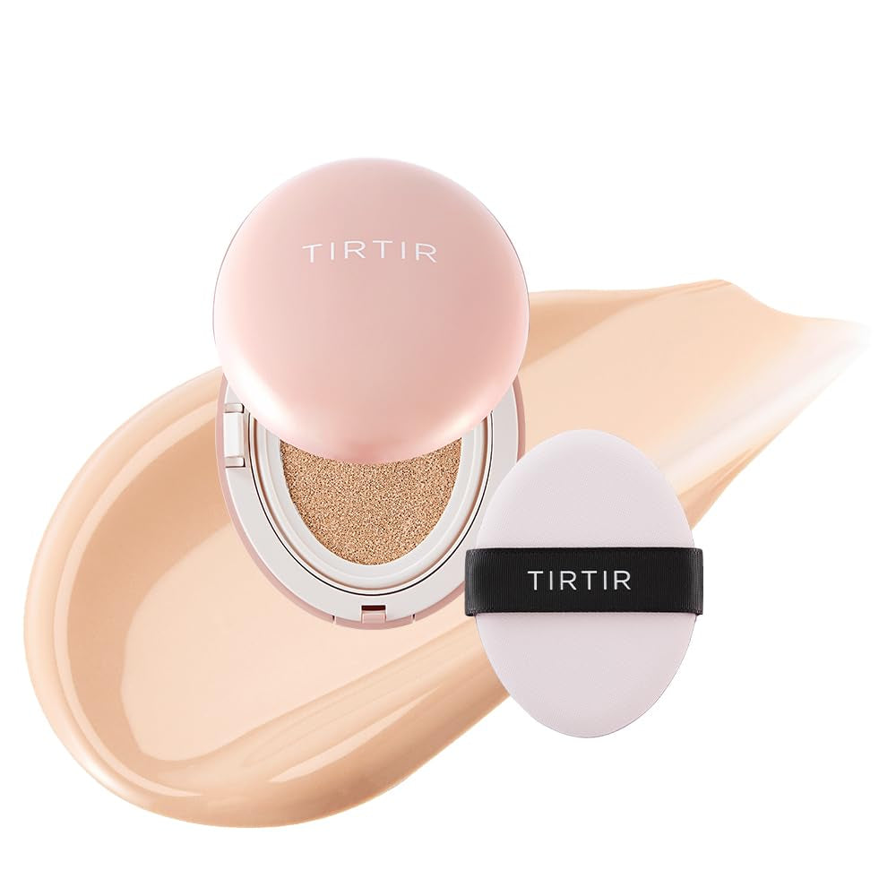 TIRTIR Mask Fit All Cover Pink Cushion Foundation | High Coverage, Semi-Matte Finish, Lightweight, Flawless, Corrects Redness, Korean Cushion, Pack of 1 (0.63 Oz.), 21N Ivory