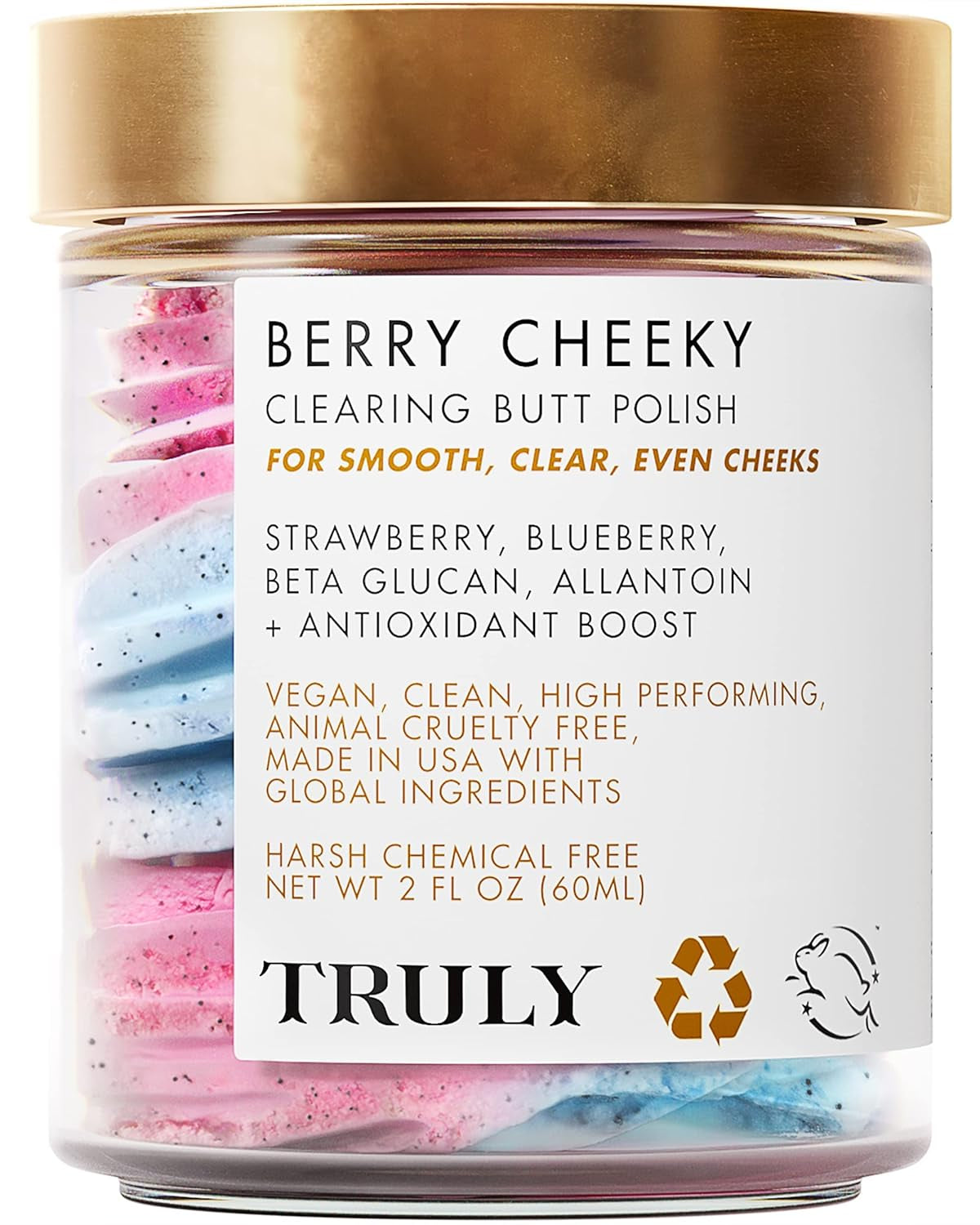 Truly Beauty Berry Cheeky Clearing Butt Polish: Gentle Acne Body Scrub and Wash - Exfoliating Body Scrub and Bum Acne Treatment - Butt Acne Clearing Treatment - 2 OZ