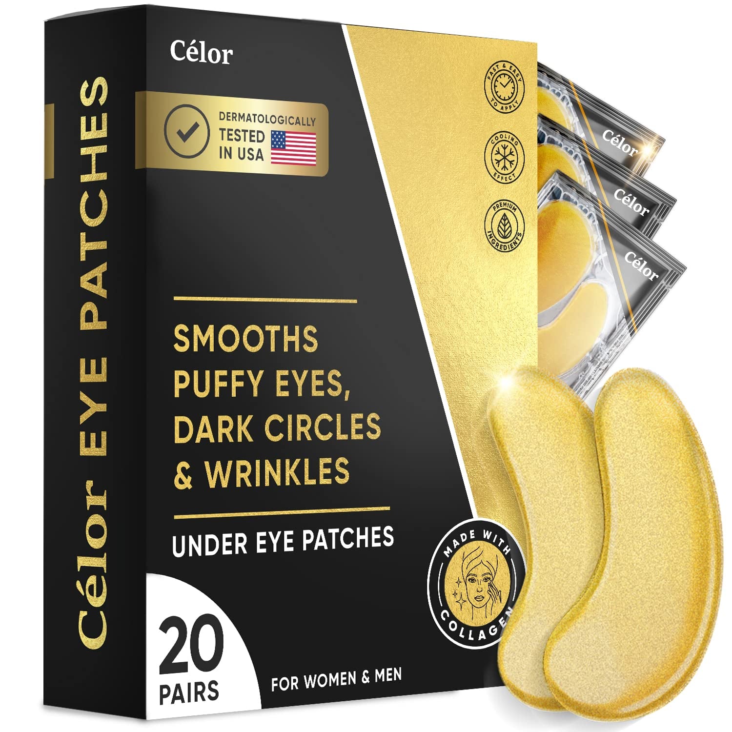 Under Eye Patches (60 Pairs) - Golden under Eye Mask Amino Acid & Collagen, under Eye Mask for Face Care, Eye Masks for Dark Circles and Puffiness, under Eye Masks for Beauty & Personal Care