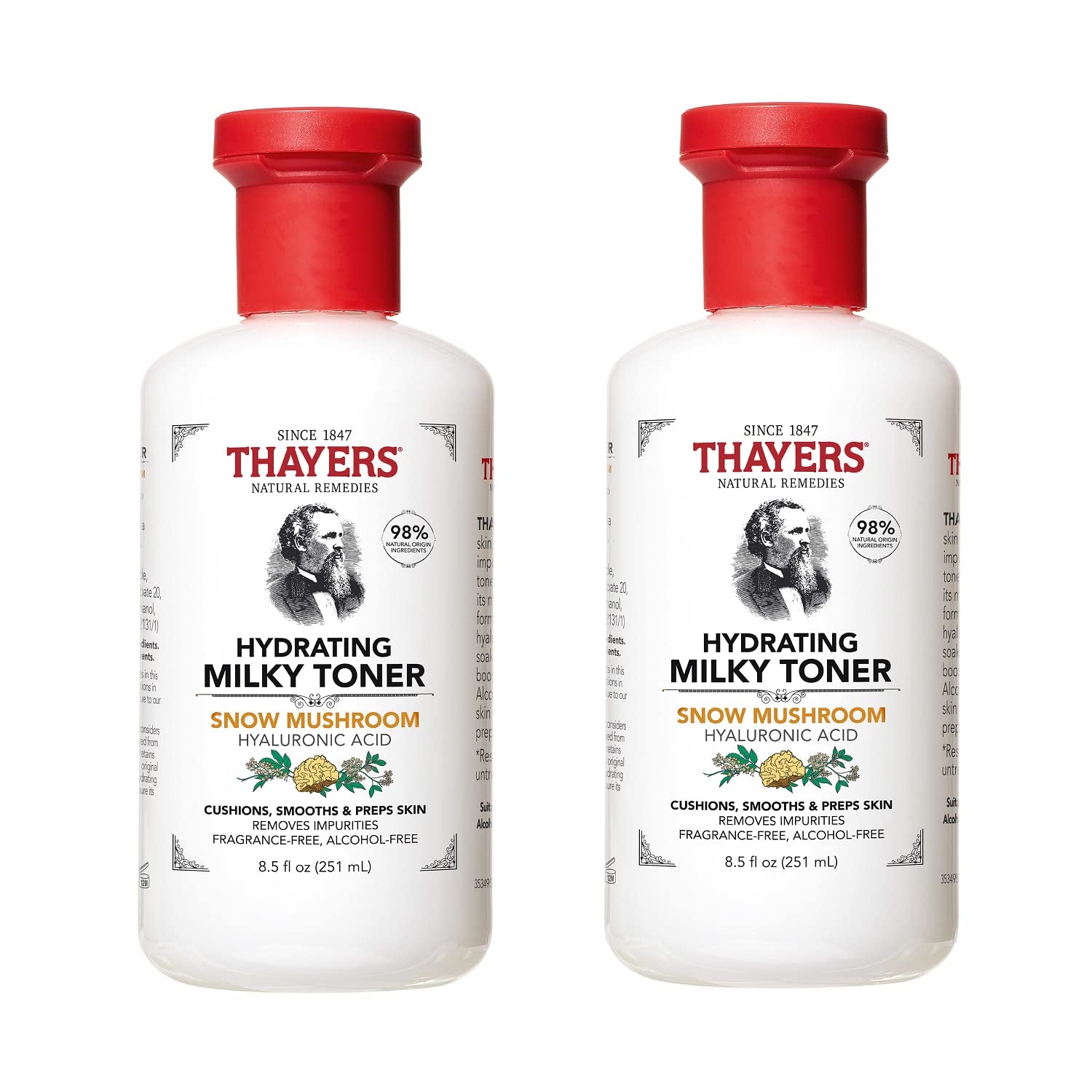 THAYERS Milky Face Toner with Snow Mushroom and Hyaluronic Acid, Natural Gentle Facial Toner, Dermatologist Recommended, for Dry and Sensitive Skin, 8.5 Oz (Pack of 2)