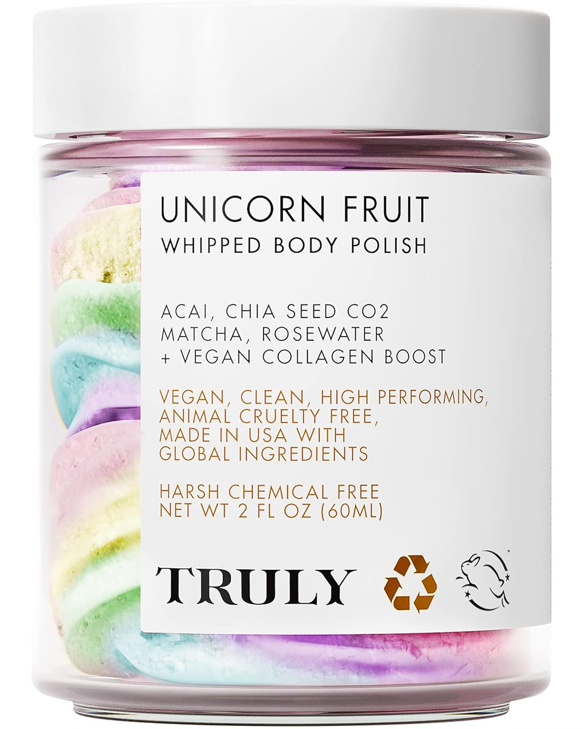 Truly Beauty Unicorn Fruit Whipped Body Polish - Nourishing Body Scrub for Women - Hydrating, Soothing, and Plumping Dry Skin - Exfoliating Body Scrub for Women - 2 OZ