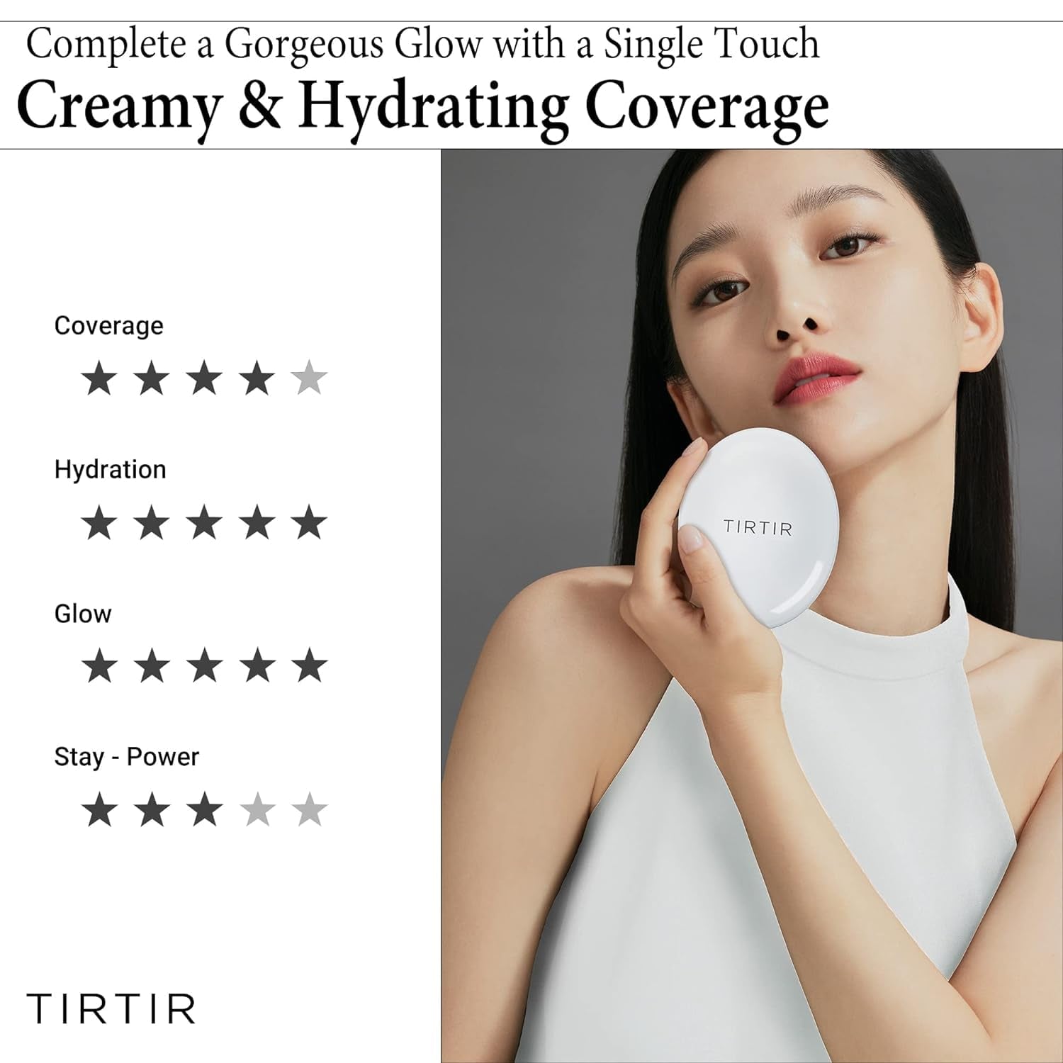 TIRTIR My Glow Cream Cushion | Natural Coverage, Hydrating, Dewy, Glow Finish, 24-Hours Long Lasting, Moisture Barrier, Korean Cushion, Pack of 1 (0.63 Oz.), 17C Porcelain