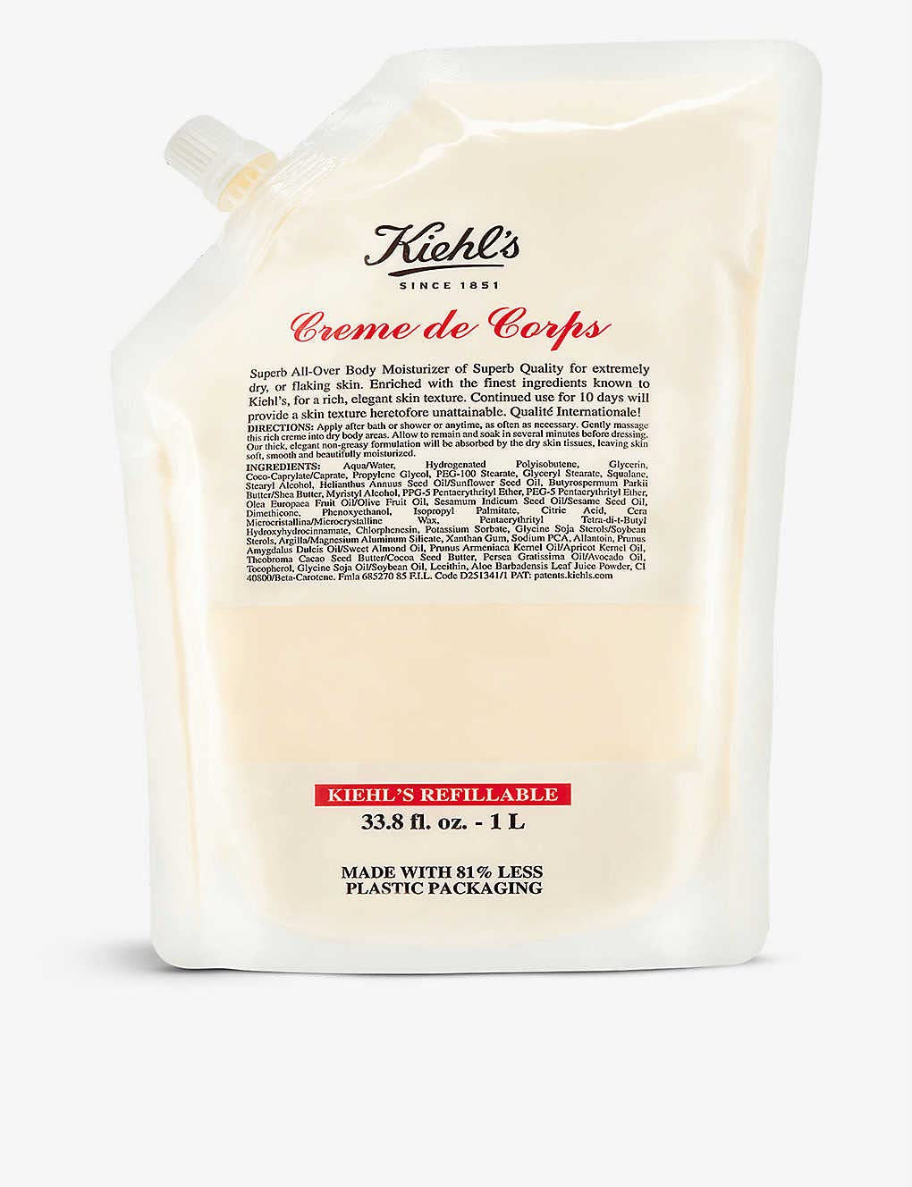 Kiehl'S Creme De Corps, Rich, Luscious Body Lotion, with Cocoa Butter and Shea Butter for Fast Absorbing Hydration, Skin Feels Soft and Smooth, Suitable for All Skin Types - 33.8 Fl Oz /1 Liter Refill
