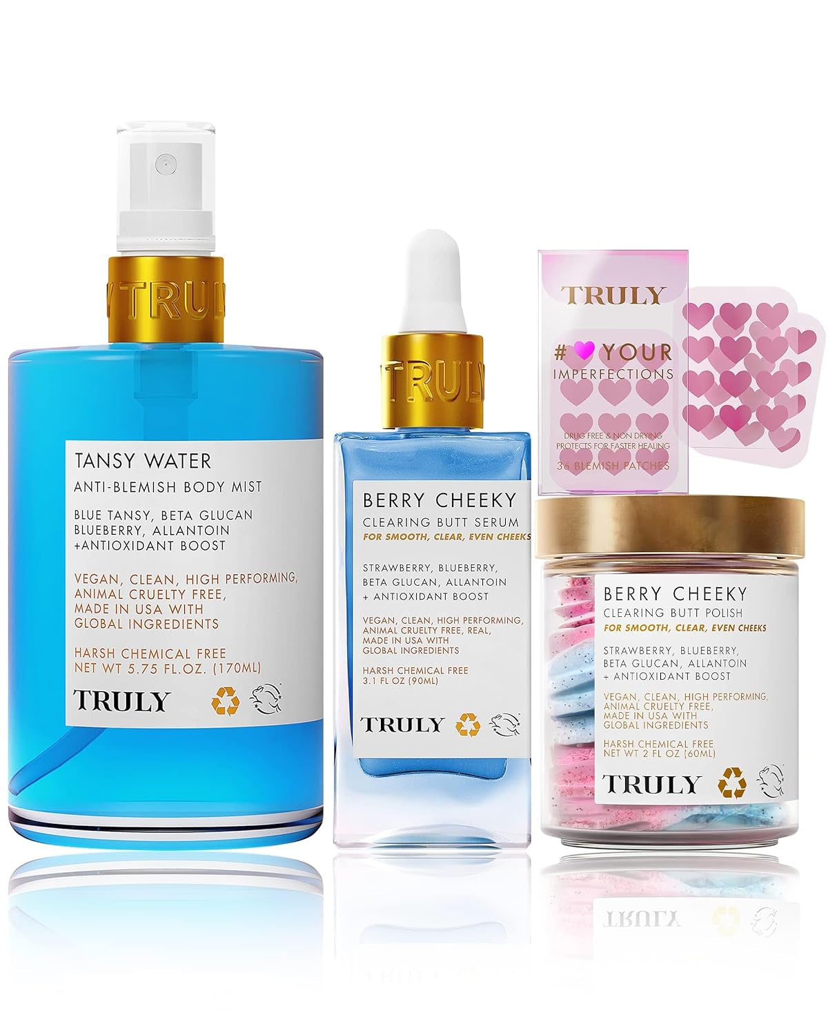 Truly Beauty Acne Treatment Bundle - Full Body Exfoliator with Pimple Patches and Hydrocolloid Back Patches